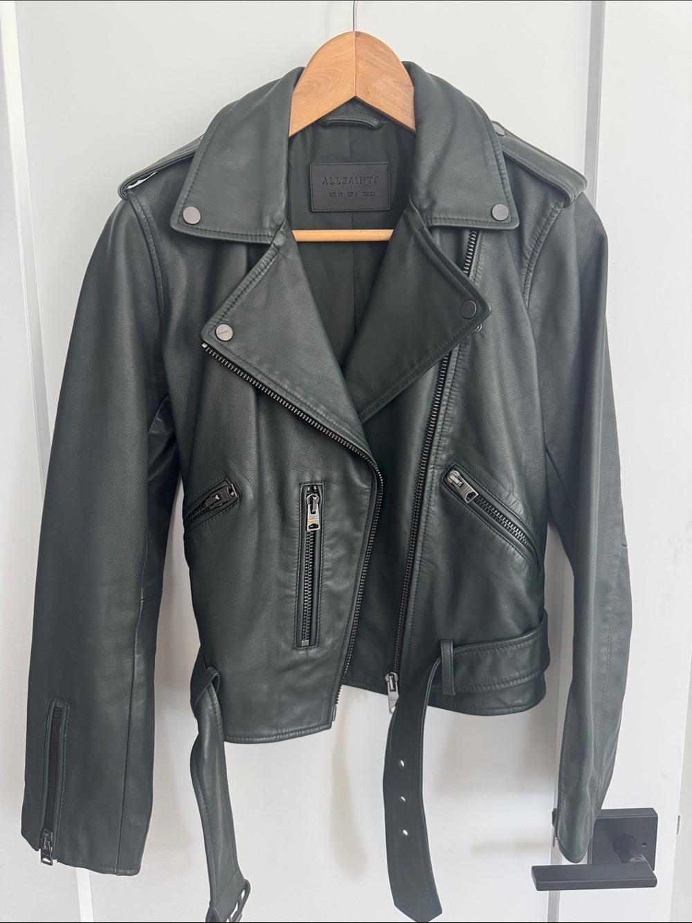 All Saints Deep Forest Green Leather Biker Jacket‎